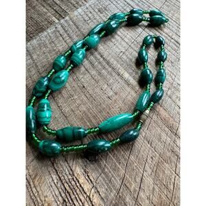 Green Malachite Style Beaded Boho Necklace